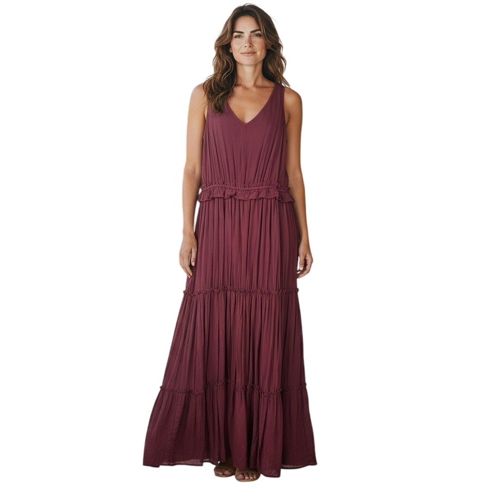 Lucky Brand Maxi Dress Womens M Oxblood Maroon Tiered Ruffle Boho Gypsy NWT